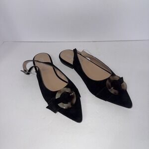 Riccardo Boccia Womens 7.5 Slingback Black Suede Pointed Toe Shoes Preppy Office